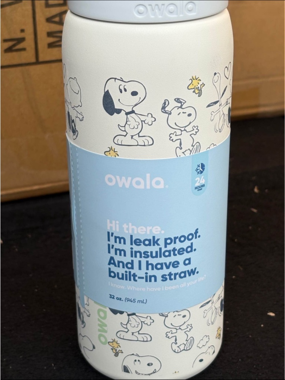 Owala 32oz Snoopy Insulated Straw Bottle - White & Light Blue